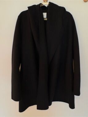 Vince black hooded wrap coat